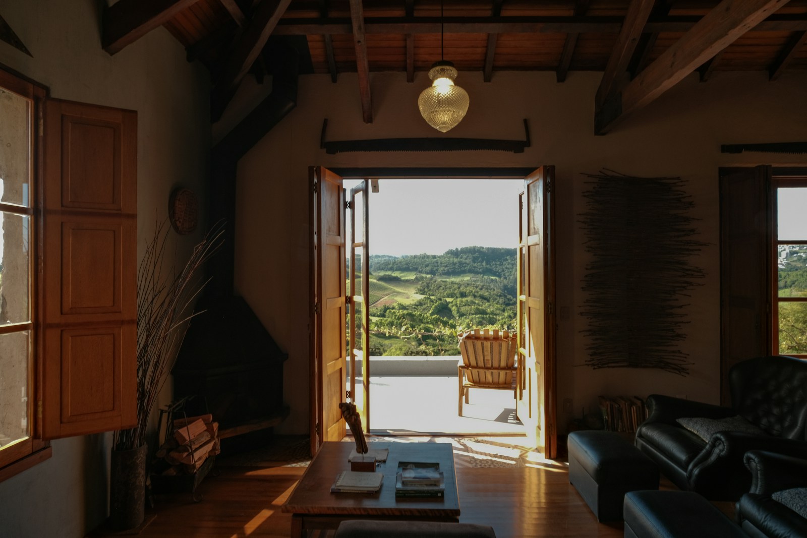 Living room with view of rolling hills
