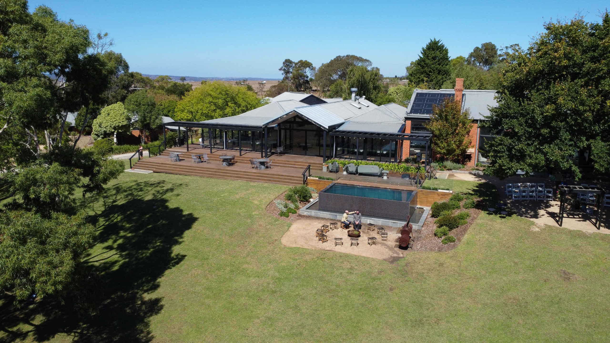Aerial view of Australian homestead with solar panels in Victoria